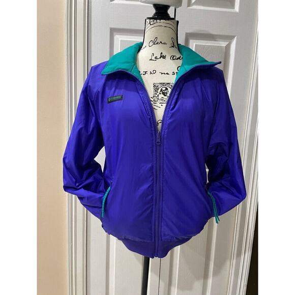 COLUMBIA BOMBER JACKET REVERSIBLE DISCO SZ S MEN PURPLE/TEAL Sz S RETRO NORMCORE - Picture 5 of 16